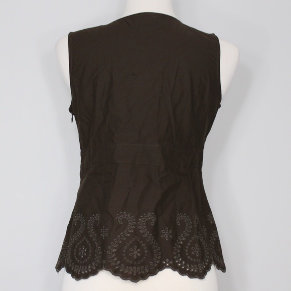 LOFT Dark Brown V neck Blouse Top with Scalloped Hem - Picture 3 of 5